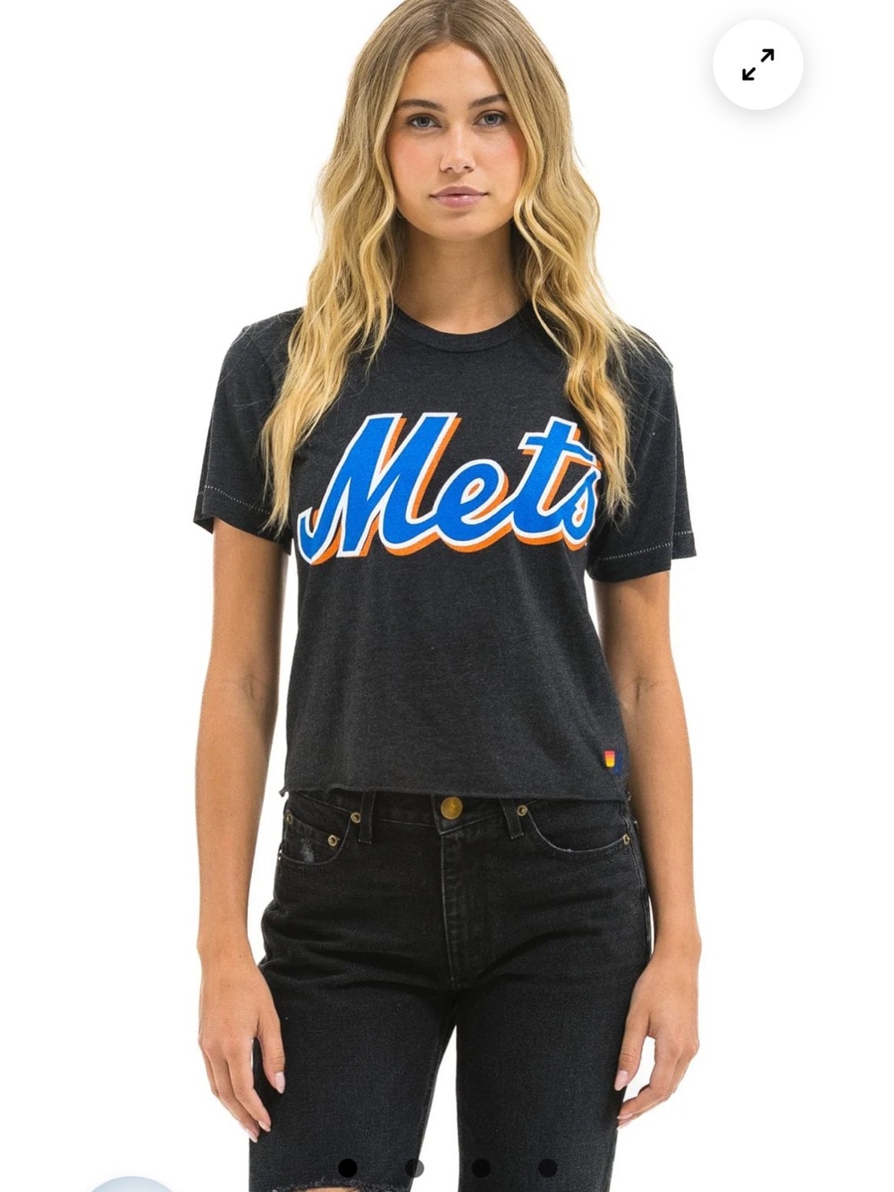 Aviator Nation Mets Script Crop Tee - Black with Blue & Orange Logo. NWOT